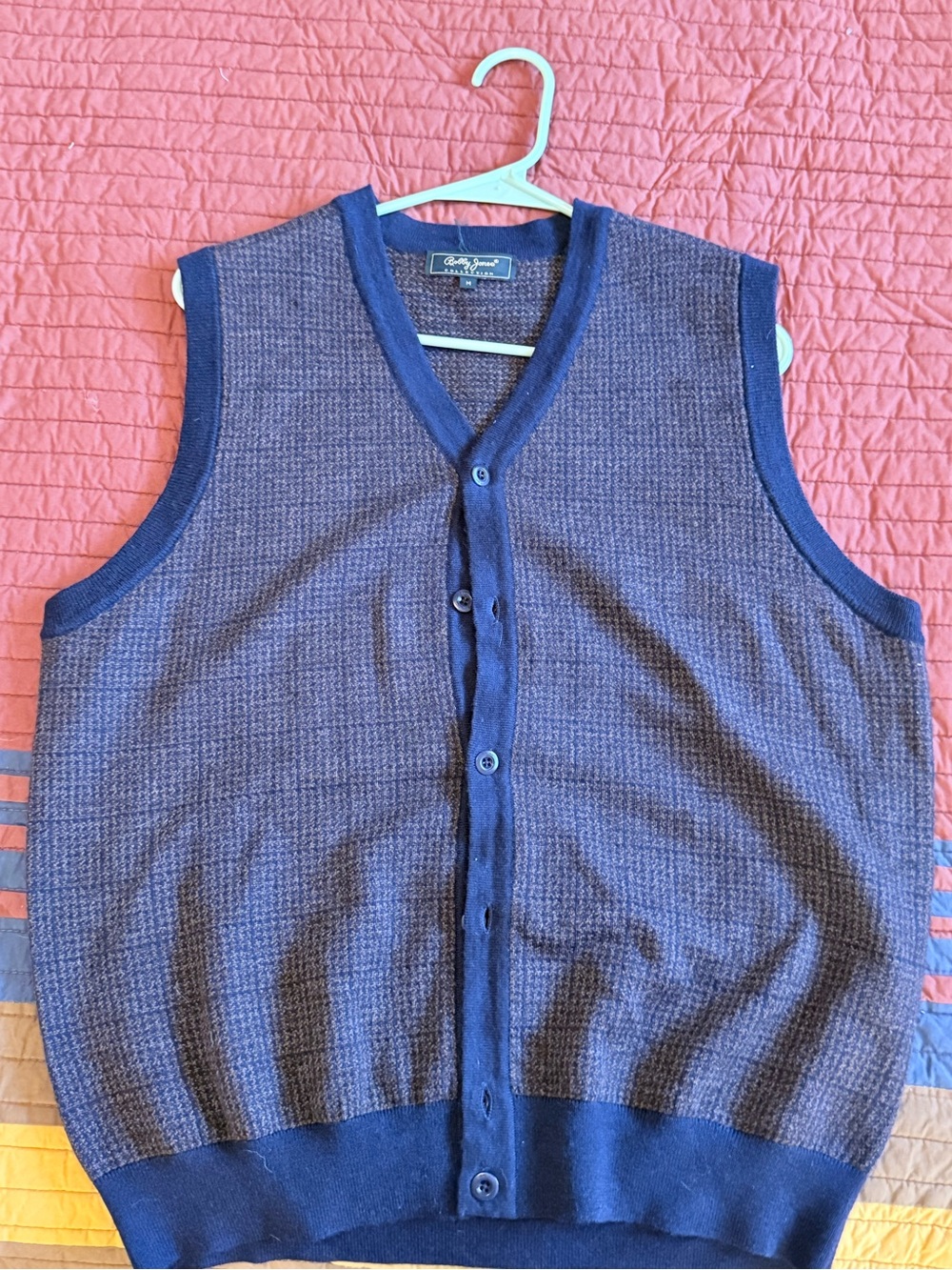 Bobby Jones Navy Blue Waffle-Knit Button Front Sweater Vest